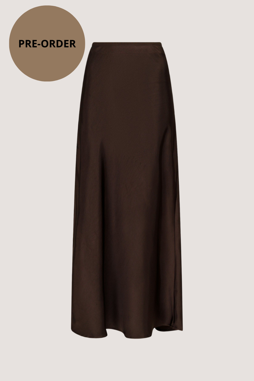 NEO NOIR - VICKY HEAVY SATEEN SKIRT - DARK BROWN