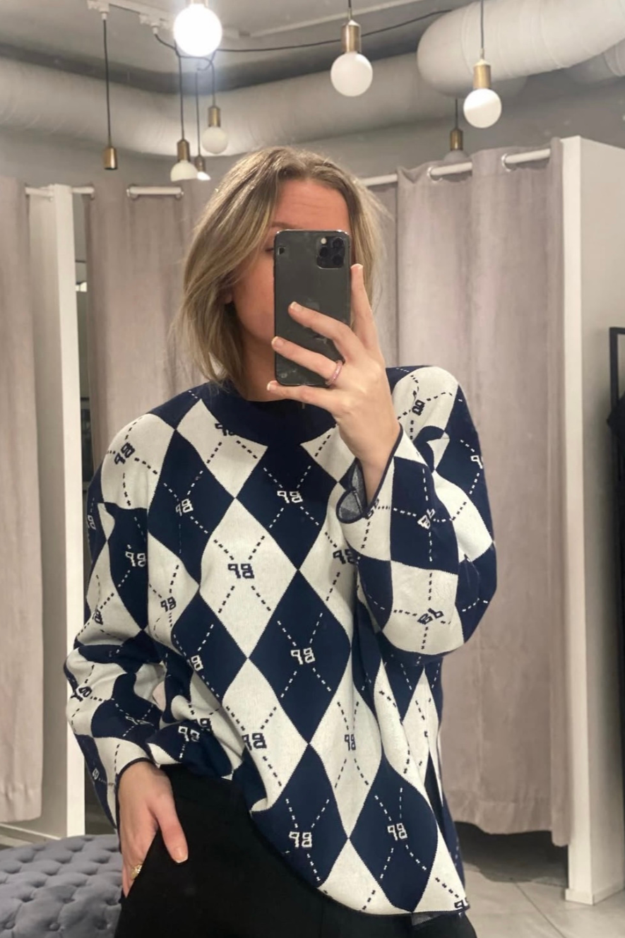 BAUM UND PFERDGARTEN - CHARVI KNIT SWEATER - OCEAN CAVERN CHECK