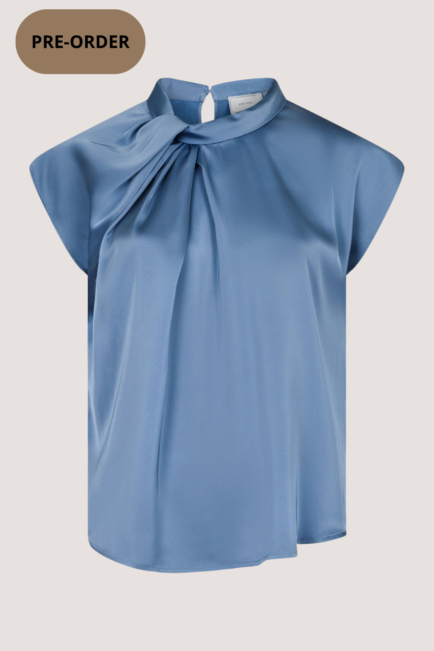 NEO NOIR - FLEUR DRAPY SATIN BLOUSE - DUSTY BLUE