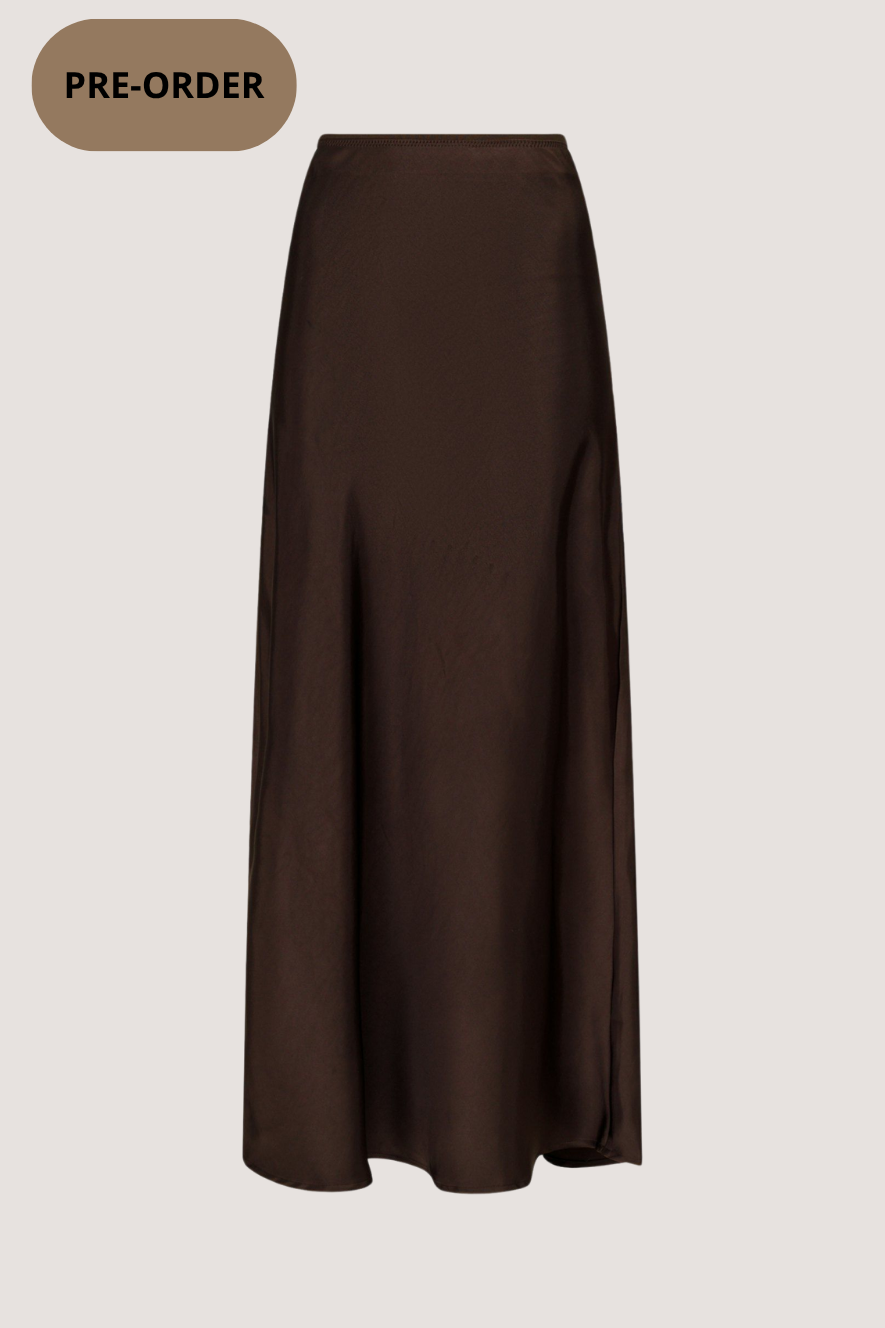 NEO NOIR - VICKY HEAVY SATEEN SKIRT - DARK BROWN