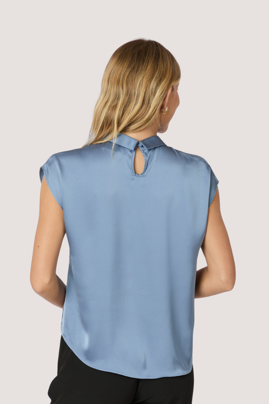 NEO NOIR - FLEUR DRAPY SATIN BLOUSE - DUSTY BLUE