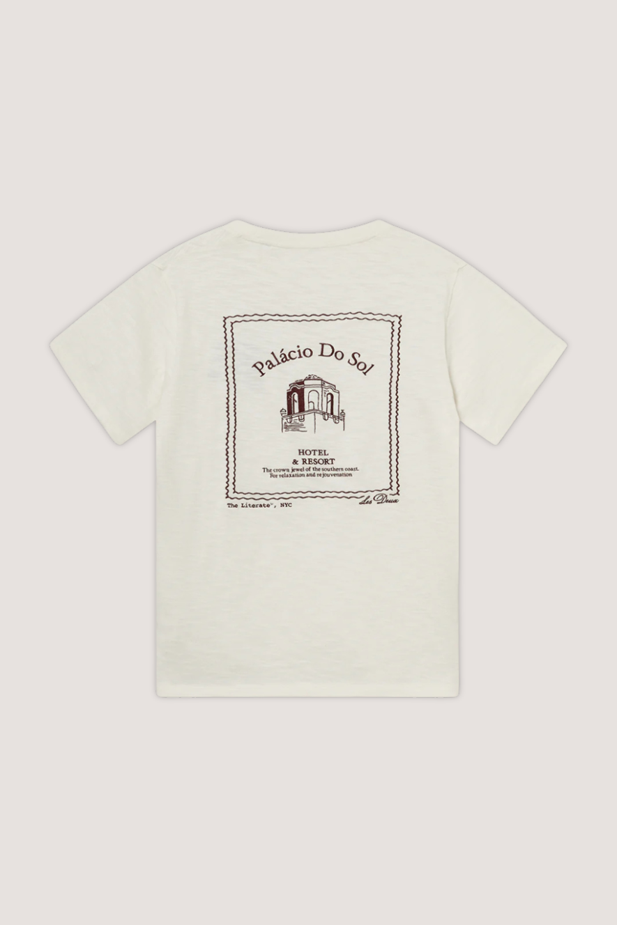 LES DEUX - HOTEL T-SHIRT - LIGHT IVORY/DARK BURGUNDY