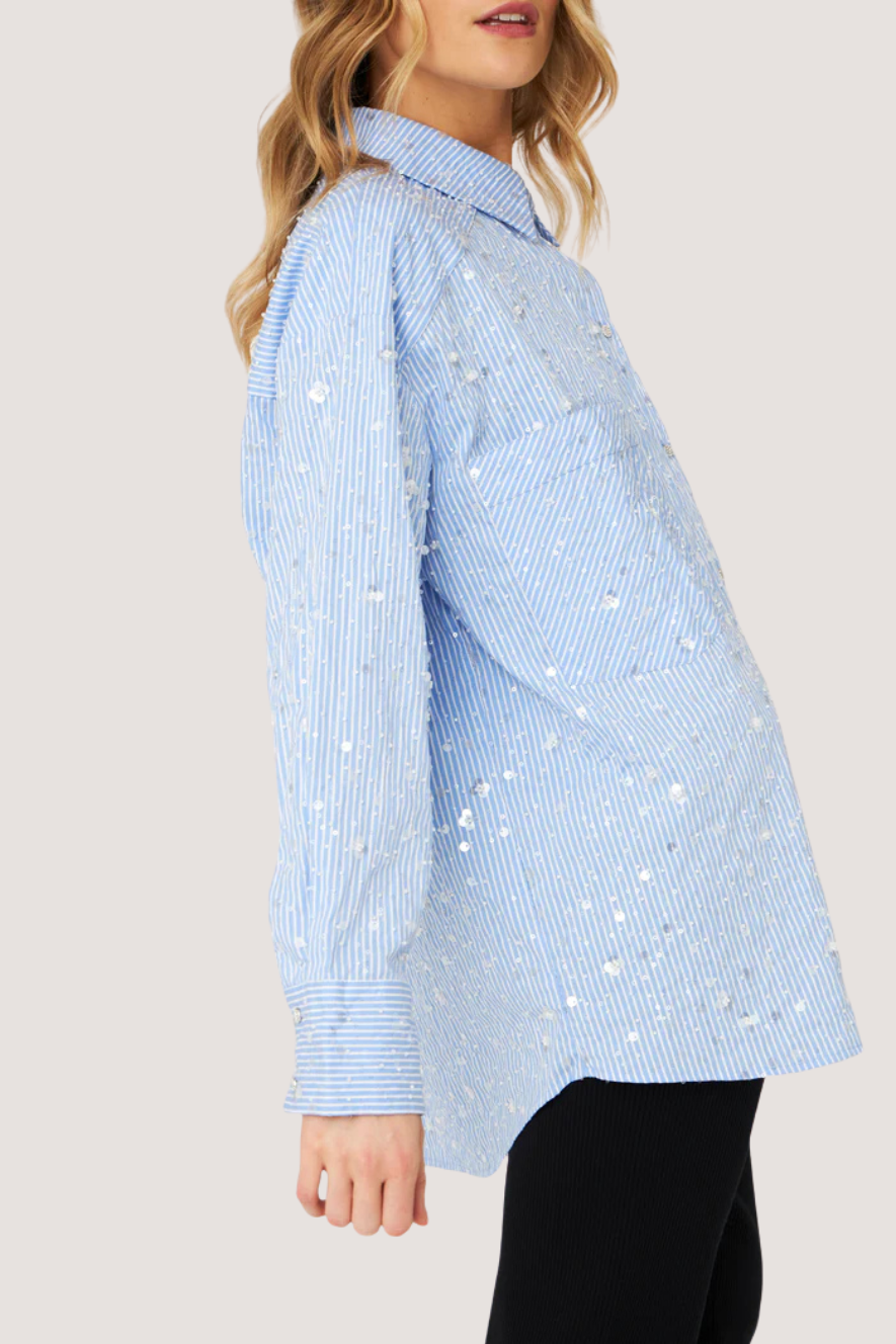 CRÁS - ELLIECRAS SHIRT - BLUE SEQUIN STRIPE