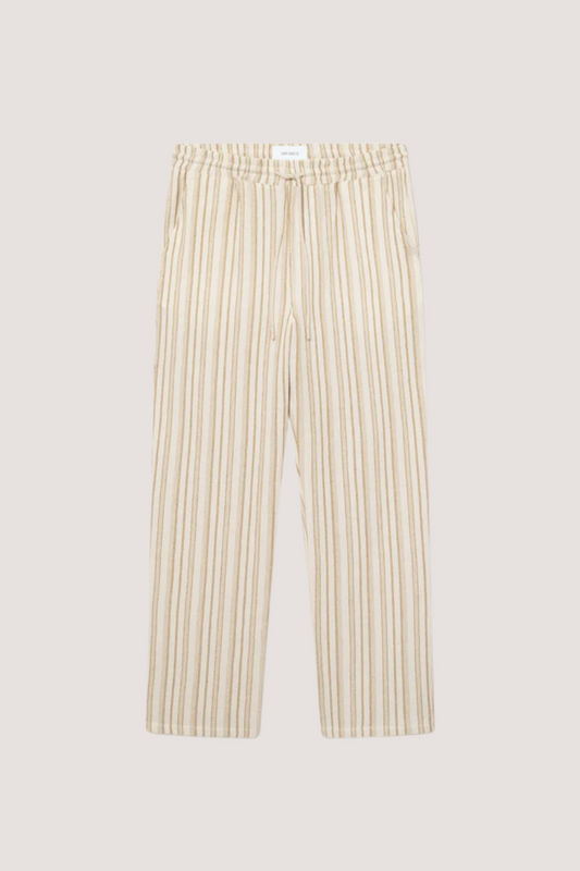 LES DEUX - HOUSTON STRIPE COTTON PANTS - IVORY/LINCHEN GREEN