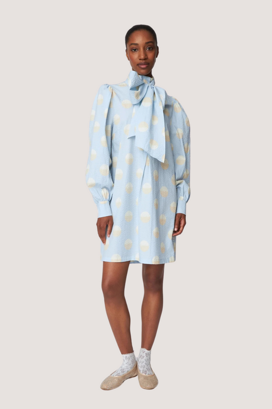 STELLA NOVA - BIG DOT DRESS WITH BOW TIE - LIGHT BLUE