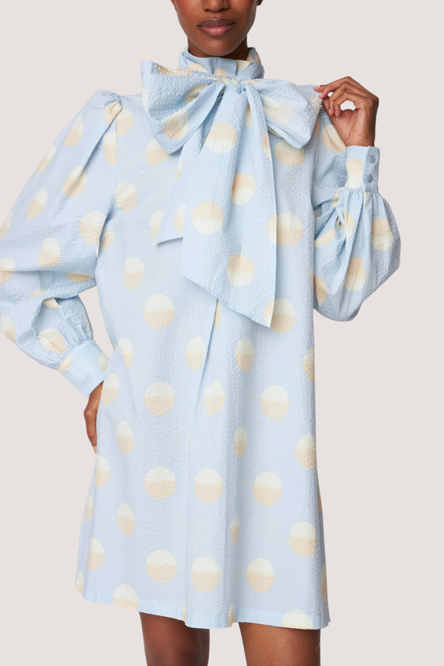 STELLA NOVA - BIG DOT DRESS WITH BOW TIE - LIGHT BLUE