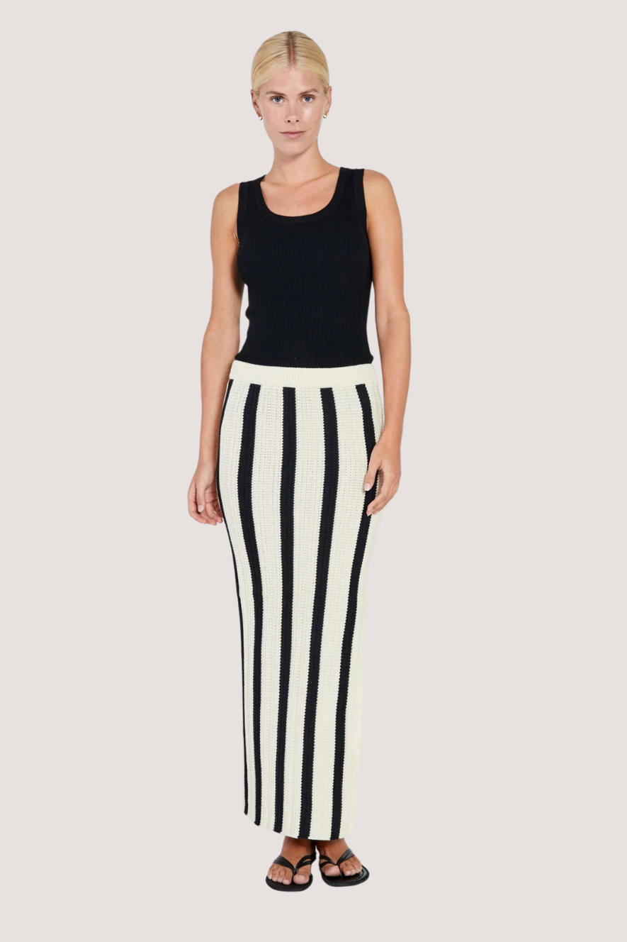 NORR - STILLA BLOCKING KNIT SKIRT - BLACK STRIPE