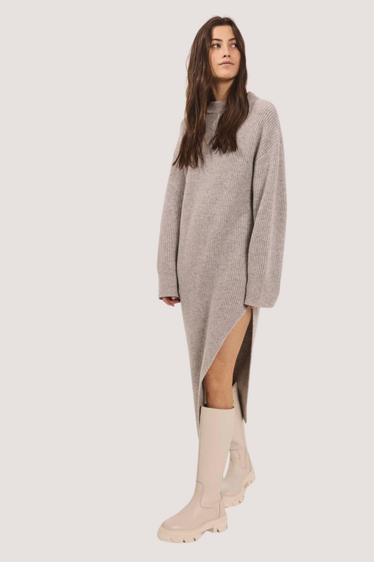 NORR - SINNA SLIT DRESS - LIGHT GREY MELANGE