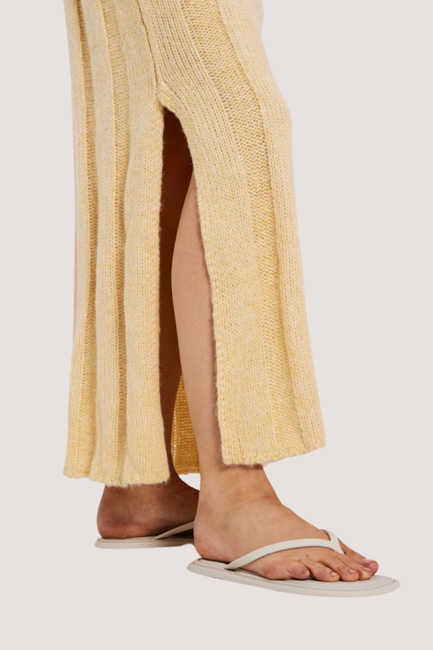 NORR - FUSCIA RIB KNIT DRESS - LIGHT YELLOW MÉLANGE