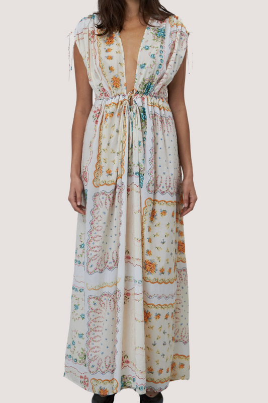 STELLA NOVA - COTTON TISSUE PRINTED MAXI DRESS - HANDKERCHIEF PRINT
