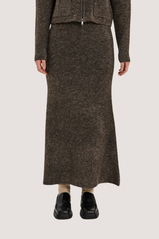 NORR - FILINE KNIT SKIRT - DARK BROWN