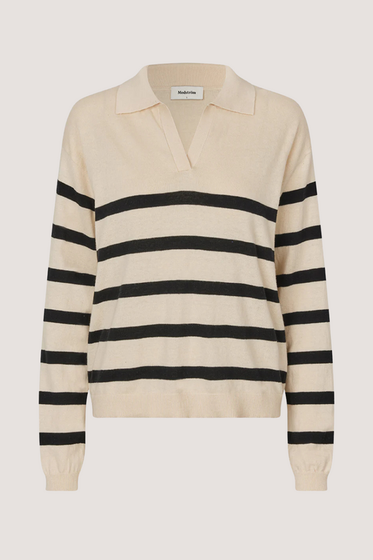 MODSTRÖM - IVORY STRIPE V-NECK - SUMMER SAND STRIPE