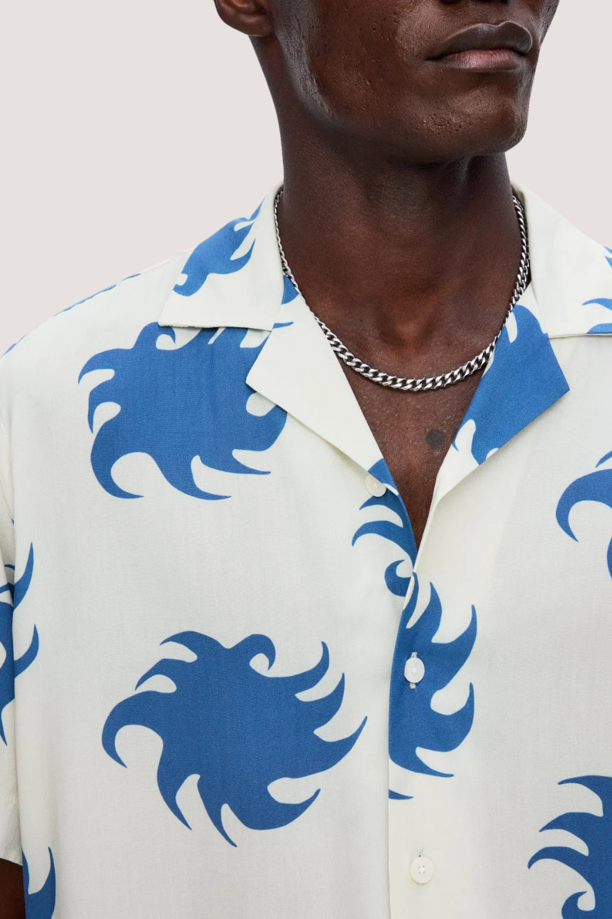 OAS COMPANY - SKY EMBER VISCOSE SHIRT - IVORY/BLUE