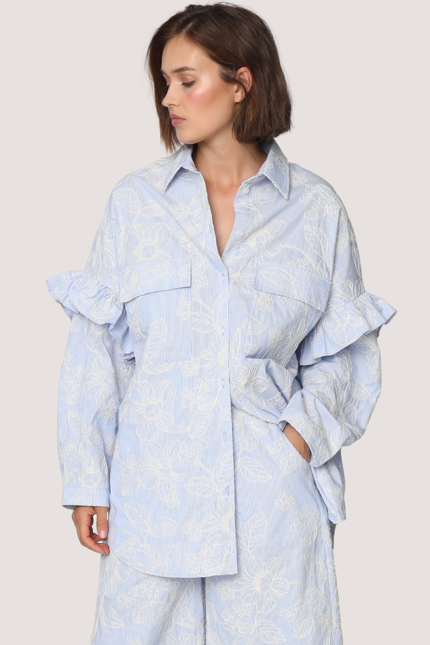 CRÁS - FLOWERCRAS SHIRT - BLUE BLOSSOM STRIPE
