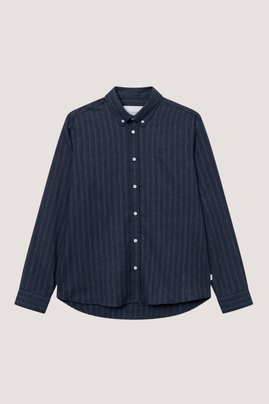 LES DEUX - DESERT REG STRIPE SHIRT - DARK NAVY/IVORY