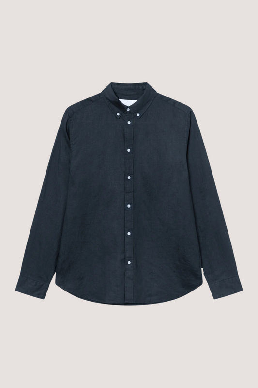 LES DEUX - KRISTIAN LINEN B.D. SHIRT - DARK NAVY