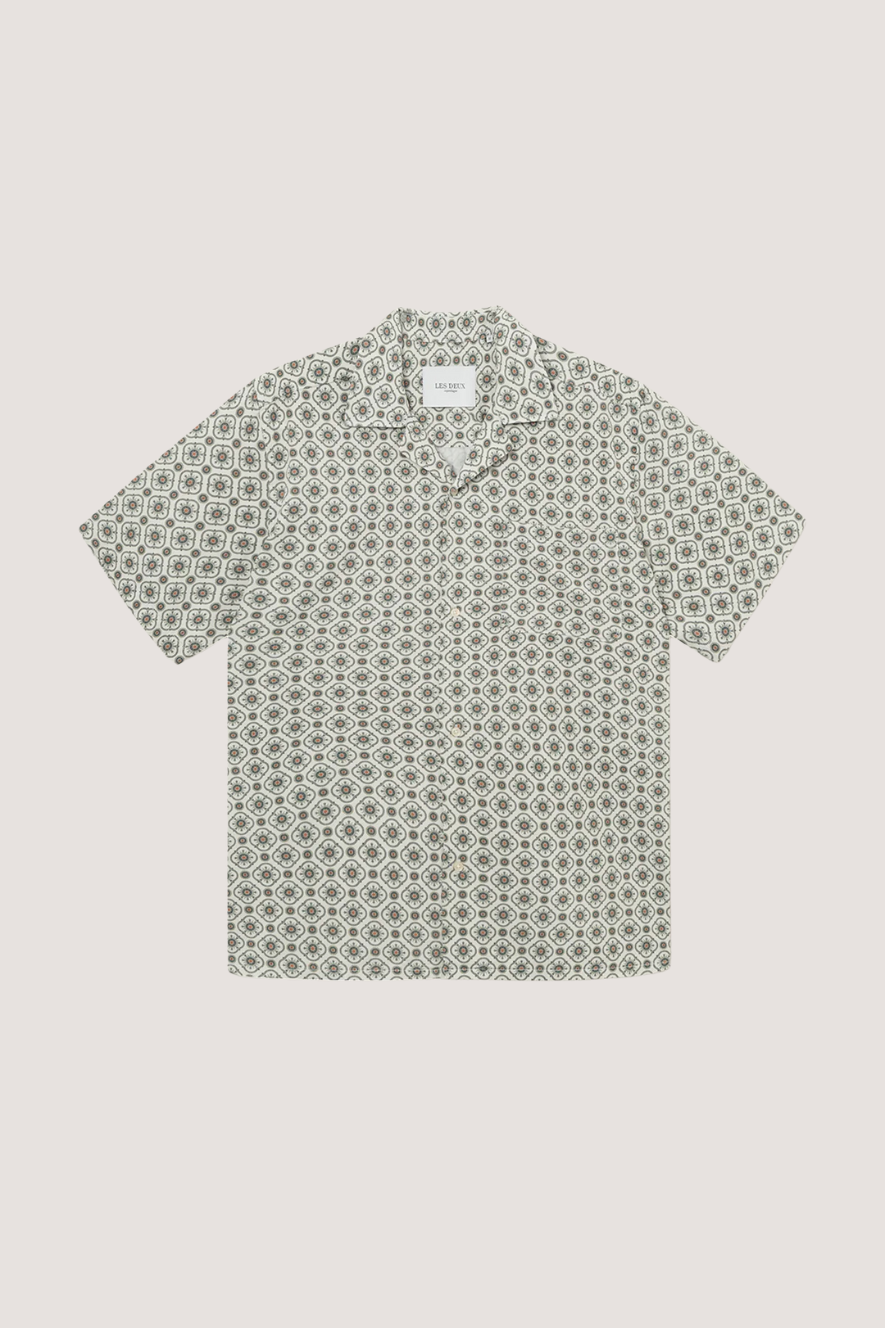 LES DEUX - TAPESTRY SS SHIRT - IVORY/LIGHT JADE GREEN