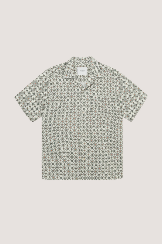 LES DEUX - TAPESTRY SS SHIRT - IVORY/LIGHT JADE GREEN