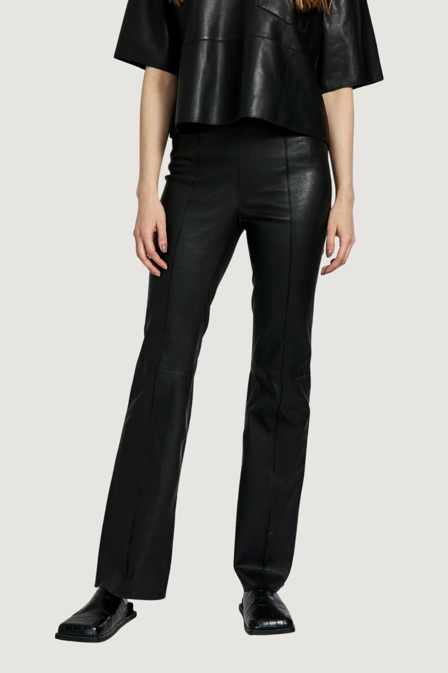 NORR - CELIA BOOTCUT LEATHER PANTS - BLACK