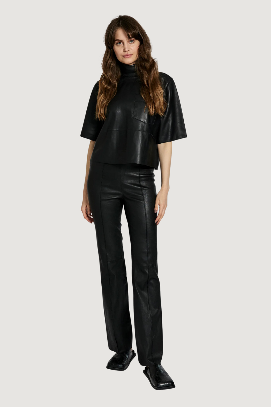 NORR - CELIA BOOTCUT LEATHER PANTS - BLACK