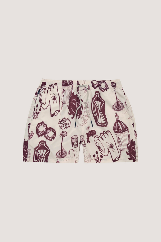 OAS COMPANY - CANTINA SWIM SHORTS - IVORY/WINE RED