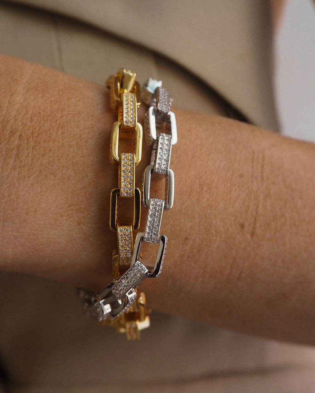 LUV AJ - BOXY PAVE CHAIN BRACELET - SILVER