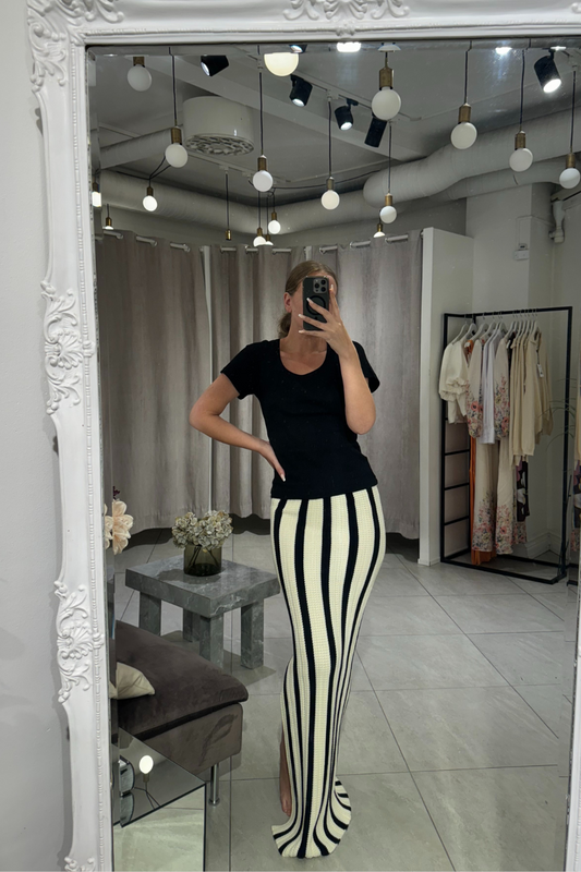 NORR - STILLA BLOCKING KNIT SKIRT - BLACK STRIPE