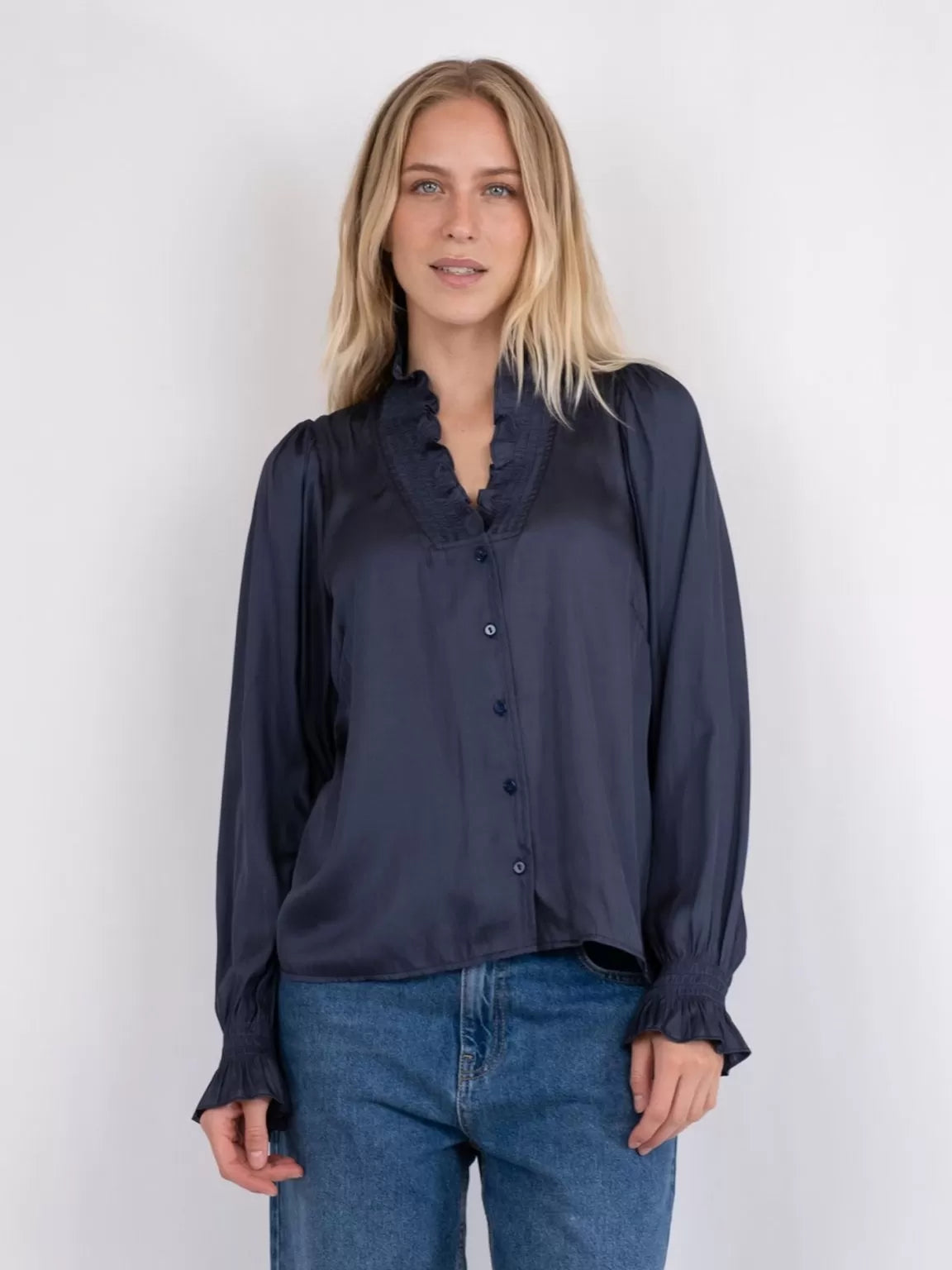 NEO NOIR - BRIELLE SATIN BLOUSE - MIDNIGHT BLUE