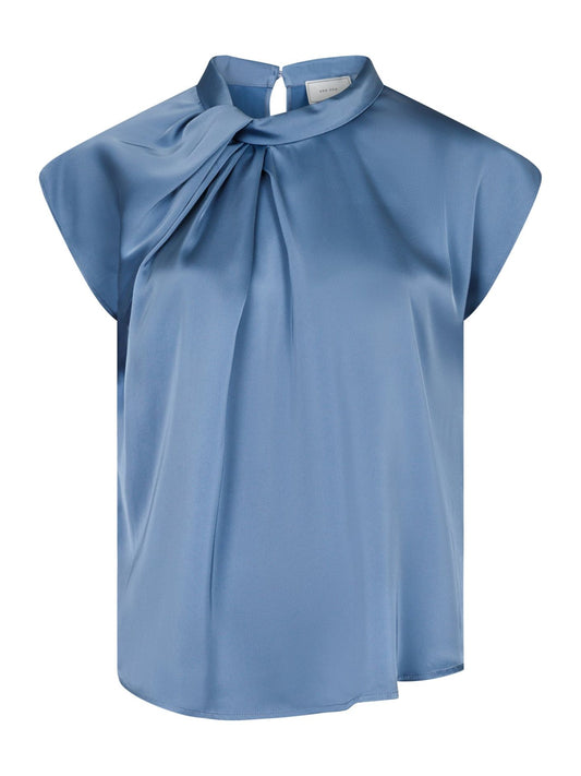 NEO NOIR - FLEUR DRAPY SATIN BLOUSE - DUSTY BLUE