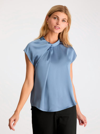 NEO NOIR - FLEUR DRAPY SATIN BLOUSE - DUSTY BLUE