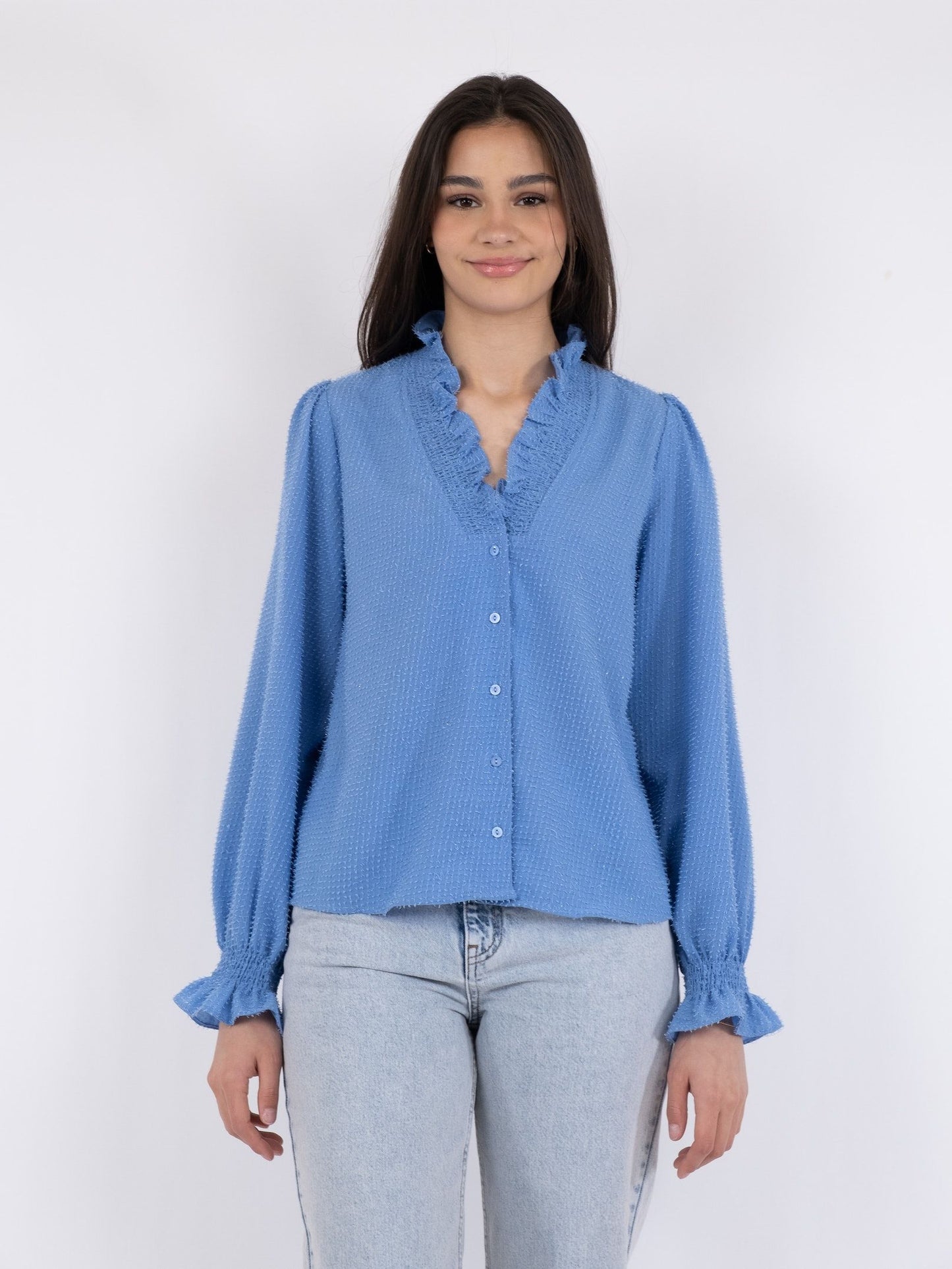 NEO NOIR - BRIELLE GLITTER BLOUSE - DUSTY BLUE