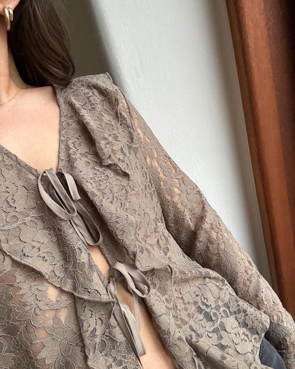 NEO NOIR - ANIKA LACE BLOUSE - TAUPE