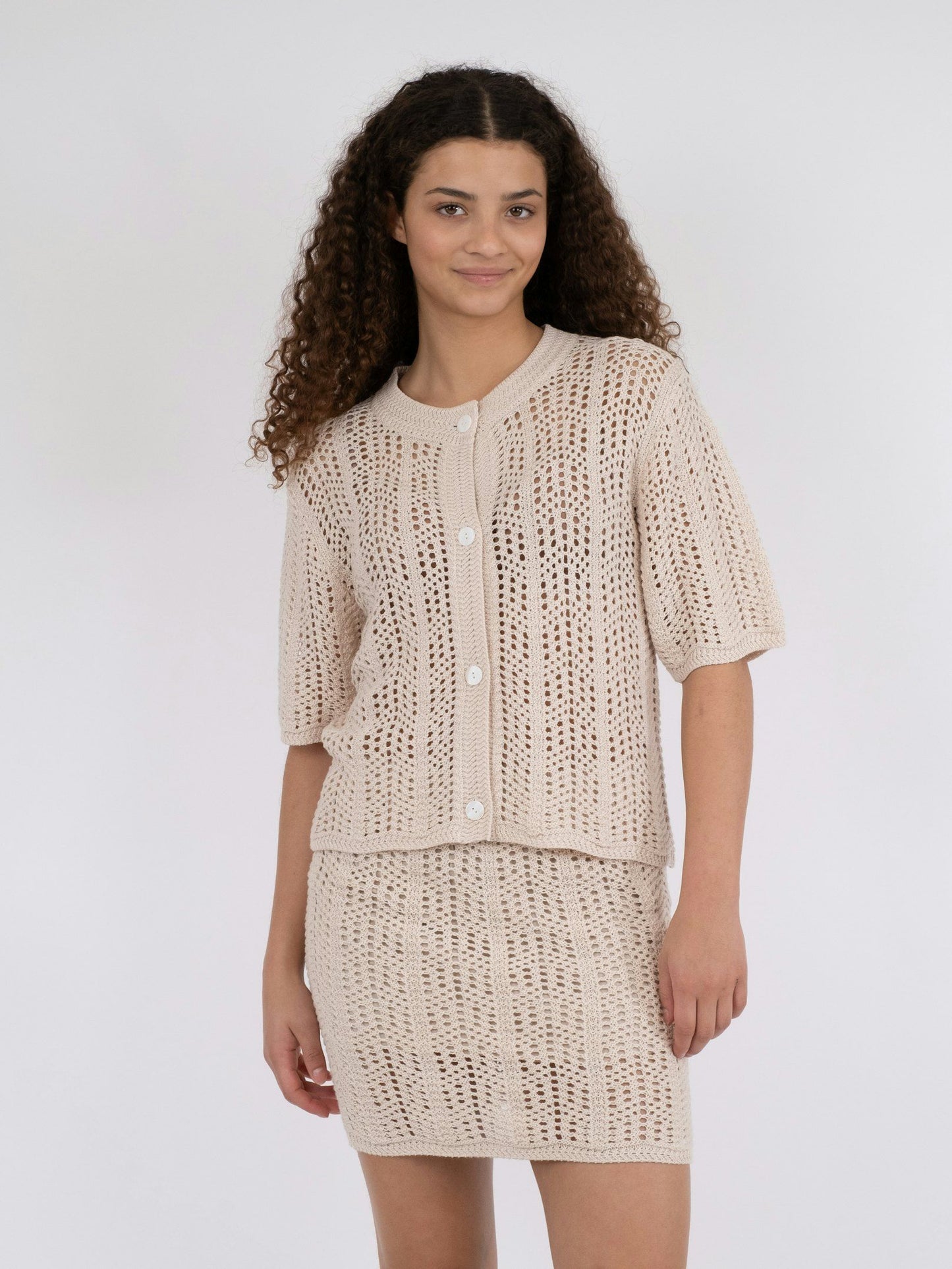 NEO NOIR - ELLEN CROCHET KNIT CARDIGAN - SAND