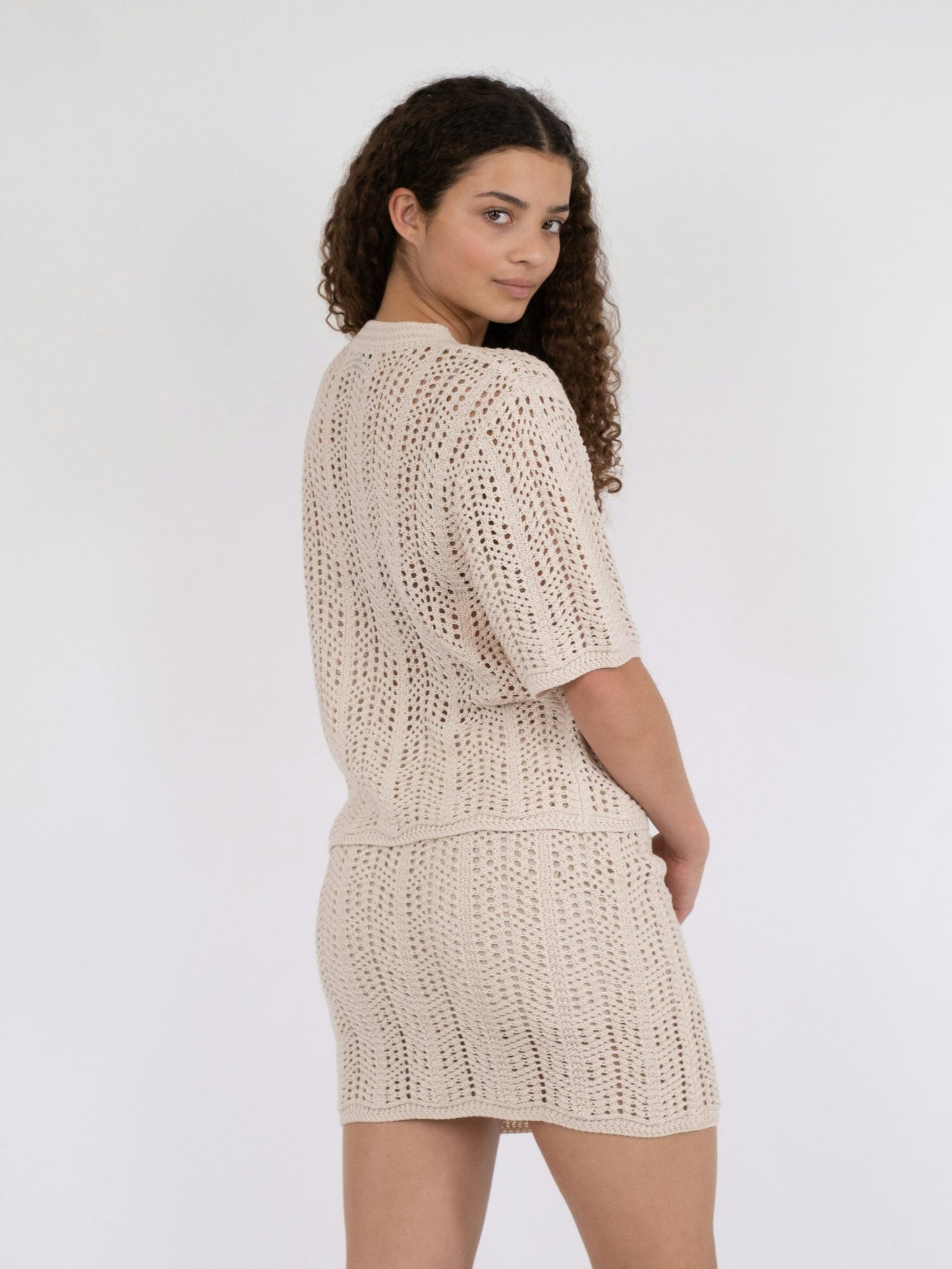 NEO NOIR - ELLEN CROCHET KNIT CARDIGAN - SAND