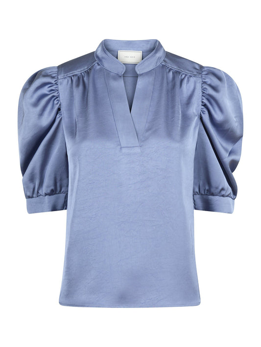 NEO NOIR - ROELLA HEAVY SATEEN BLOUSE - SMOKE BLUE