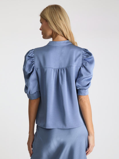 NEO NOIR - ROELLA HEAVY SATEEN BLOUSE - SMOKE BLUE