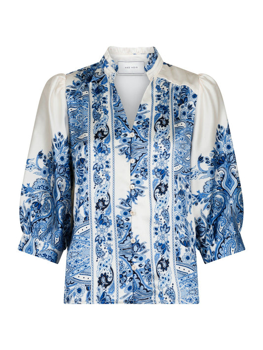 NEO NOIR - ROSELLE PAISLEY BORDER BLOUSE - BRIGHT BLUE