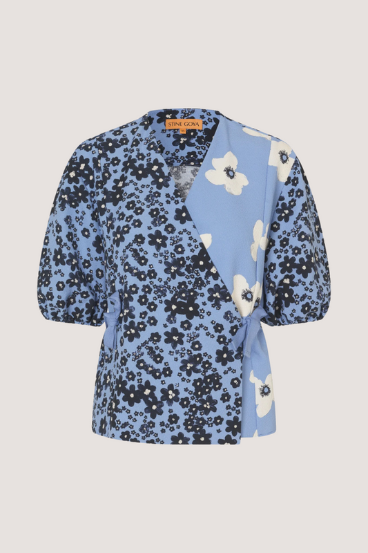 STINE GOYA - GATHERED TIE SHORT SLEEVE TOP - NIGHT DITZY FLORAL/DAY DITZY FLORAL