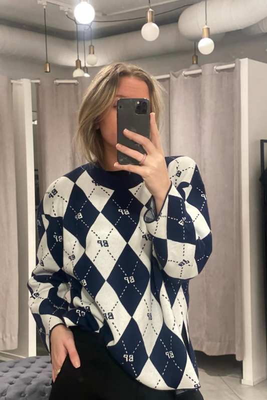 BAUM UND PFERDGARTEN - CHARVI KNIT SWEATER - OCEAN CAVERN CHECK