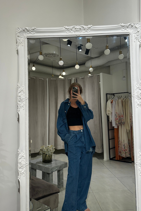 NORR - KENZIE OVERSIZED DENIM SHIRT - CLEAR BLUE W. STRIPES
