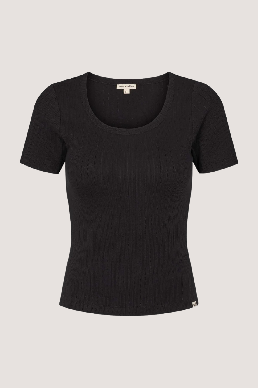 ESMÉ STUDÍOS - ESELLA WIDE O-NECK TOP GOTS - BLACK
