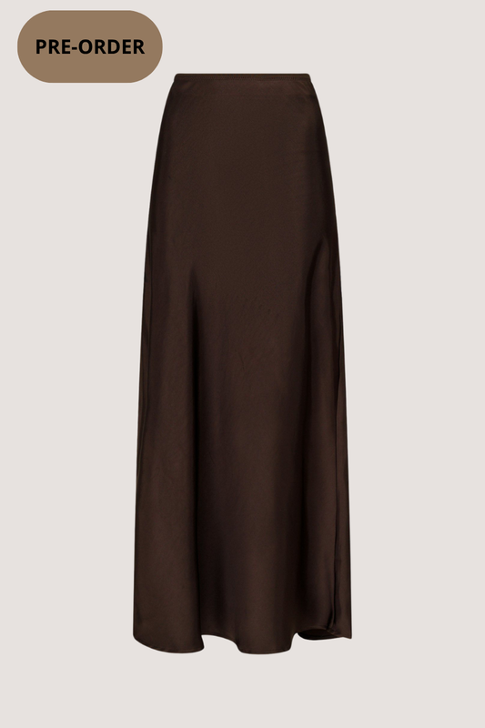 NEO NOIR - VICKY HEAVY SATEEN SKIRT - DARK BROWN