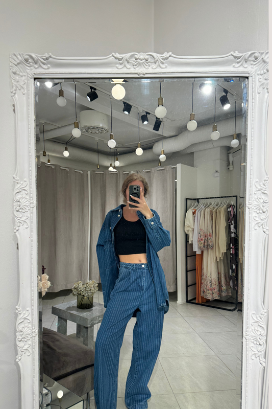 NORR - KENZIE PLEAT WIDE JEANS - CLEAR BLUE W. STRIPES