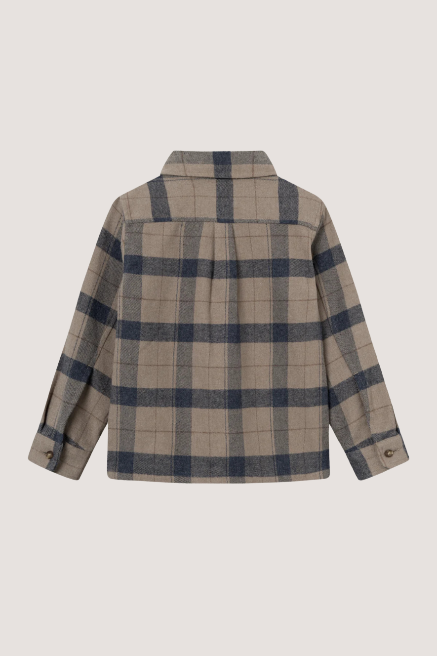 LES DEUX - LENNON FLANNEL CHECK OVERSHIRT - DESERT TAUPE/DARK NAVY