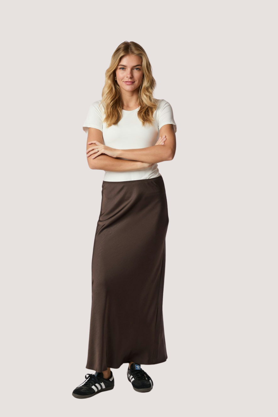 NEO NOIR - VICKY HEAVY SATEEN SKIRT - DARK BROWN