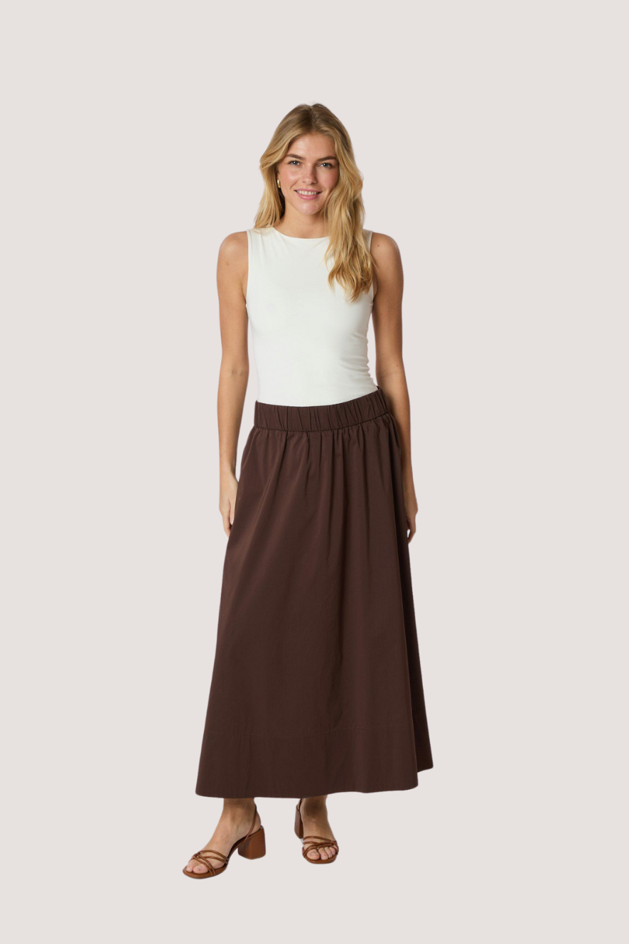 NEO NOIR - YARA LONG POPLIN SKIRT - DARK BROWN