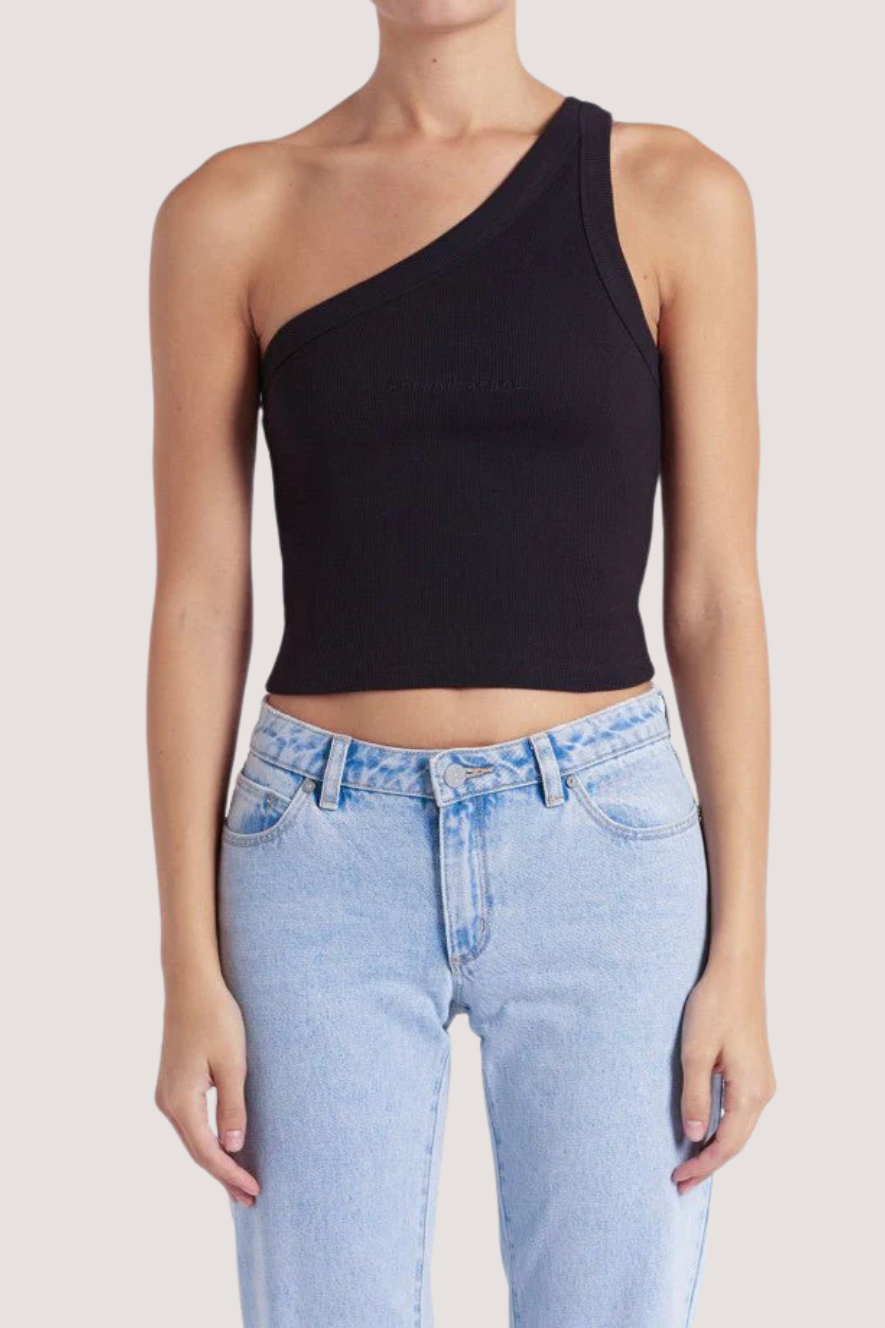ABRAND - HEATHER ONE SHOULDER TANK - BLACK