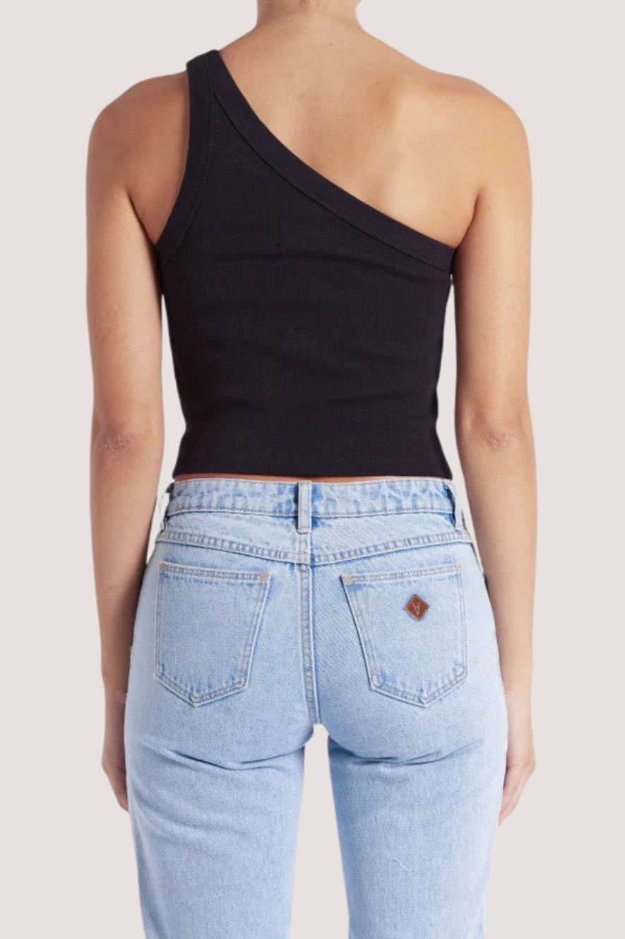 ABRAND - HEATHER ONE SHOULDER TANK - BLACK