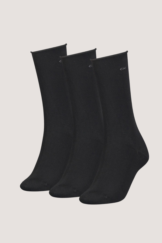 CALVIN KLEIN - WOMEN SOCK 3P ROLLTOP - BLACK