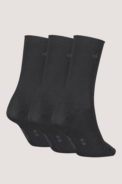 CALVIN KLEIN - WOMEN SOCK 3P ROLLTOP - BLACK